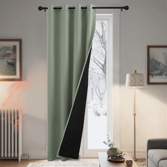 Famanu Hitte- koudisolerend gordijn, warmte-isolerende verduisterende gordijnen voor woonkamer en slaapkamer, 1 stuk met ogen, biedt effectieve isolatie en een elegante uitstraling voor langdurig gebruik Groen