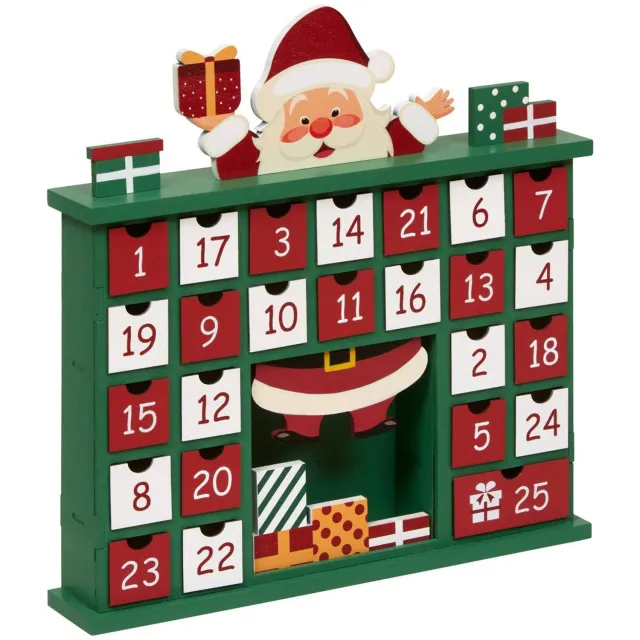 Feeric lights & Christmas Calendrier de l'Avent cheminée en bois H. 31 cm Vert