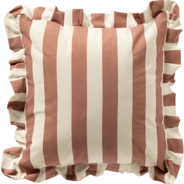 Dutch Decor BELLA - kussenhoes 45x45 cm - gestreept - ruches - Old Rose - roze - met rits - zonder binnenkussen Oudroze