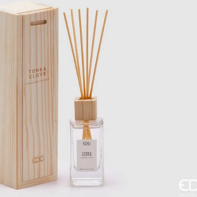 EDG - Enzo De Gasperi EDG Enzo De Gasperi Geurstokjes Essentiel Tonka Clouds in houten doosje H12,5 - 90ml doorzichtig