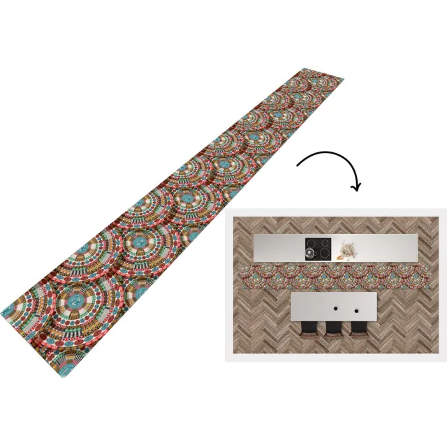 KitchenYeah Keukenloper - Keukenmat - Tegel - Azteken - Cirkels - Patronen - 480x60 cm - Keuken vloerkleed Multicolor