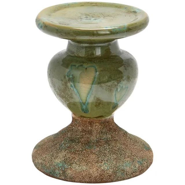 Creative Co-Op Sculpturale Terracotta Kaarsenhouder, Tweekleurig, Verweerd Groen Groente