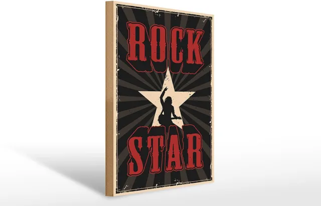 Femer Holzschild Retro 30x40cm Rock Star Musik Rood