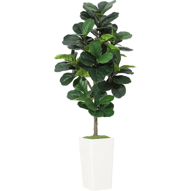 HOERFURIY Grote Kunstplant Vioolbladplant (Ficus Lyrata) - 150 cm - Inclusief Moderne Pot met Mos - Levensecht & Onderhoudsvrij - Groen