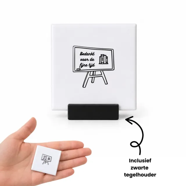 Hacebo Bedankt voor de fijne tijd tegeltje met tegelhouder - Collega - beste collega - tegeltjes met tekst - collega afscheid - vriendschap - leuk cadeau voor je collega om te geven - spreuktegels - 4.8x4.8 CM Wit