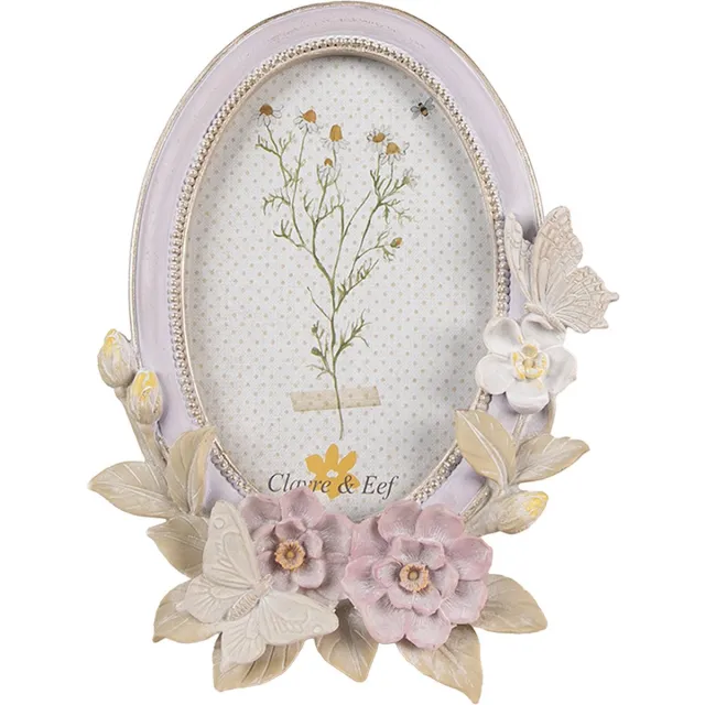 Clayre & Eef Fotolijst 10x15 cm Paars Polymide Bloemen
