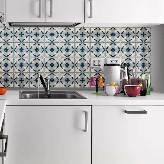 Ambiance Sticker Zelfklevende tegelmuurstickers voor keuken en badkamer - 24 cementtegelstickers (Azulejos Carmita) - 24 stickers, 20x20cm Multi color