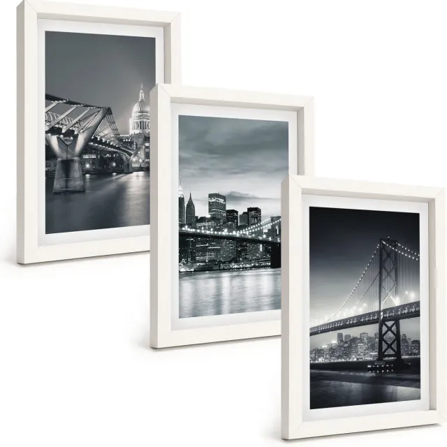TULUP 3-Delige Schilderij Set - Bruggen en stedelijke architectuur in grijstinten - 20x30 - Decoratieve Muurdecoratie - Slaapkamer - Wanddecoratie Witte lijst