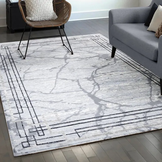 Muratap Fashion Relax Marmer Laagpolig Vloerkleed Lichtgrijs- 80x150 CM