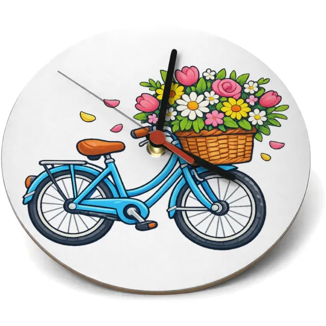 Mr Cadeautjes Klok rond Ø 19 - design Vintage fiets met bloemenmand | cadeau Wit