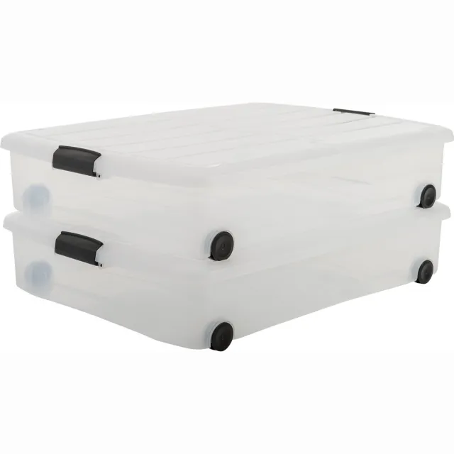 IRIS Clearbox Opbergbox - onder-het-bed - 50L - Transparant - Met Wielen - Set van 2