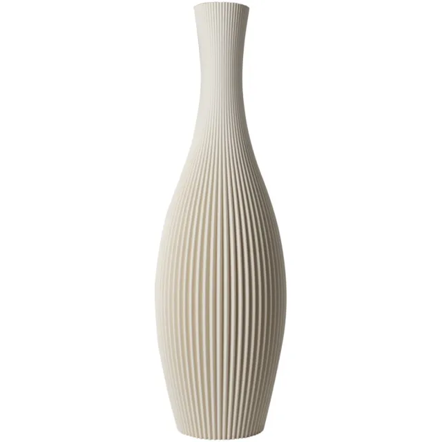 Slimprint Vaas STELLA, Creme Wit, D15,7 x H50 cm, Moderne Vaas met Gestreept Motief voor Pampas Pluimen en Decoratie Takken, Gerecycled Biokunststof