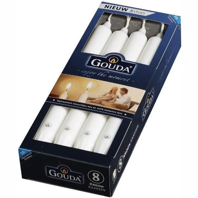 Dinerkaars Gouda Kroonkaarsen 240/24 doos 8 wit (per 4 stuks)