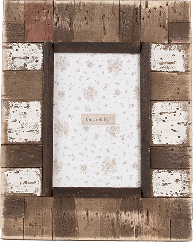 Clayre & Eef Fotolijst 10x15 cm Bruin Wit Hout