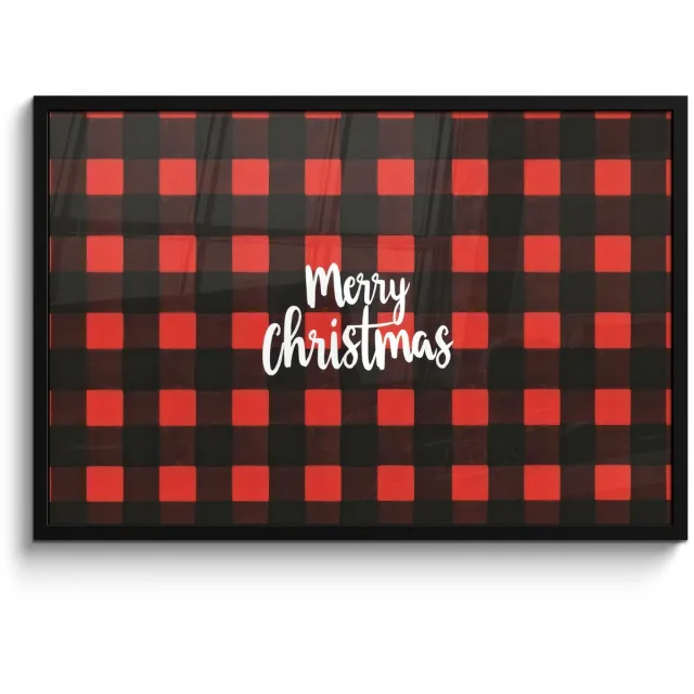 FrameYourWall Poster in lijst - Fotolijst 90x60 cm - Posters - Geruit - Rood - Tekst - Christmas - Posterlijst zwart - Decoratie - Wanddecoratie woonkamer - Muurdecoratie slaapkamer