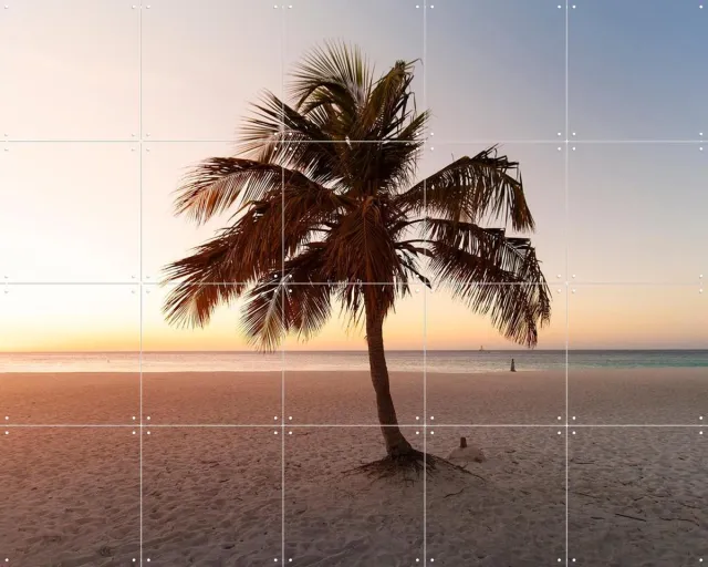 IXXI Summer Vibes Palm, Claire Droppert - 100 x 80 cm - Grote wanddecoratie en posters - Fotografie, Naturalisme, Woonkamer, Slaapkamer, Strandhuis Blauw / Geel / Oranje