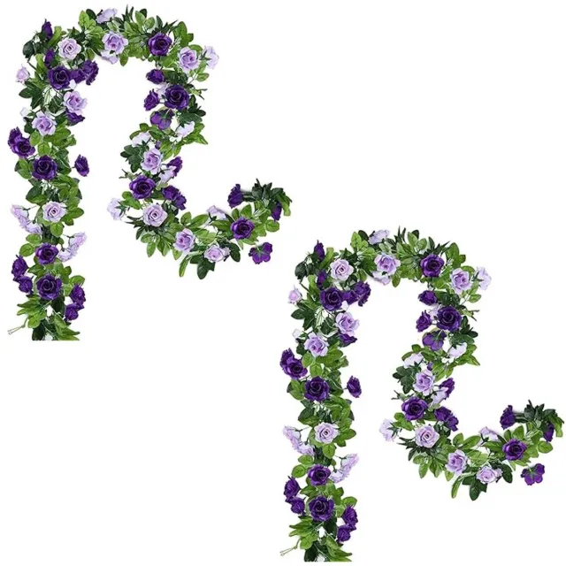 GelldG 2 Stuks Zijden Kunstbloemen Rosengirlande - Künstliche Bloemenranken - 240cm Lengte - Geschikt voor Hochzeitsbogen Party Tuin Muur Decor - Plastic Materiaal - Violett