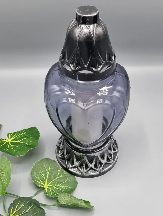 Herdenkingslichtjes Herdenkingslicht - P39 - Zilver - Grijs glas - Grafkaars - Graflicht - Graflantaarn - Windlicht Zilver / Grijs