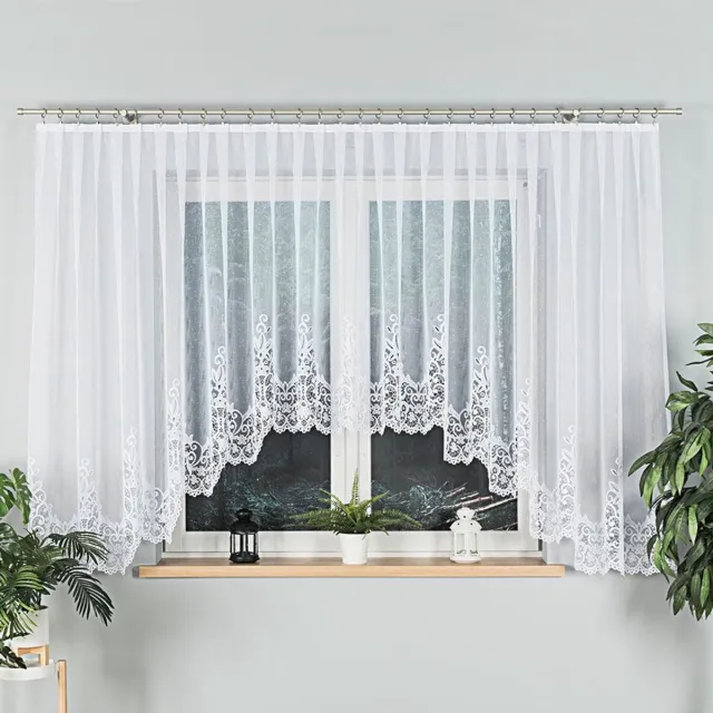 Markizeta Berenika - Jacquard Gordijn - 530x160 cm - Florale Patroon - Decoratief Onderafwerking Wit