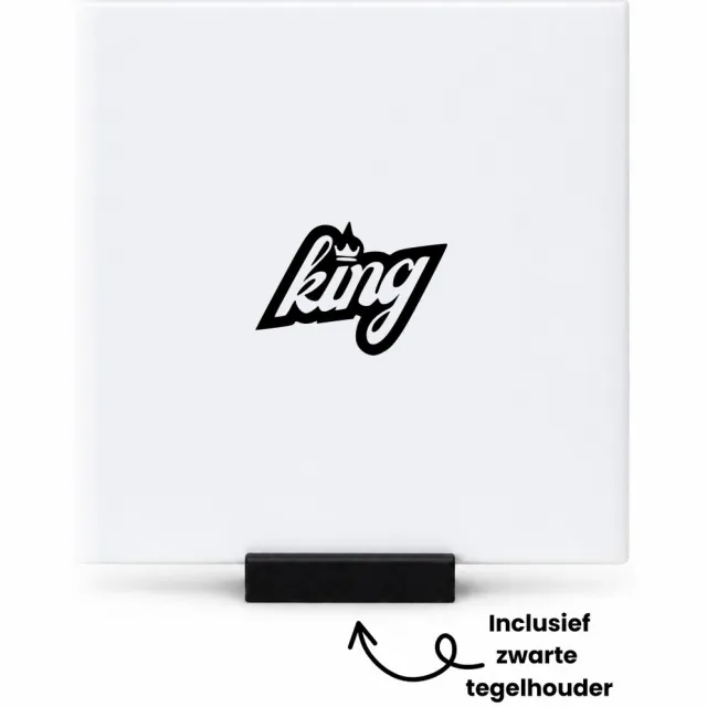 Hacebo King tegeltje met tegelhouder - Koning - Familie vrienden - tegeltjes met tekst - Cadeau - spreuktegels - 10.8x10.8 CM Wit