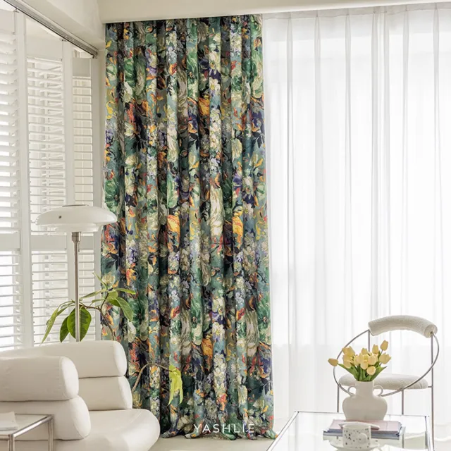 Floraweg Moderne bloemenprint, olieverfstijl, Tassel Farmhouse Room verduisterend gordijn, woonkamer, slaapkamer, landhuisdeur,Met haakjes ringen,140x270cm