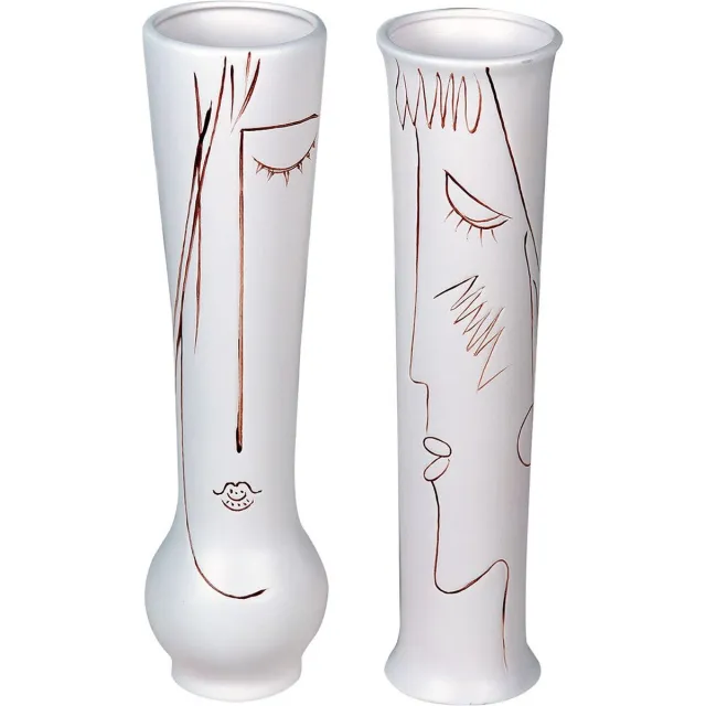 Gilde handwerk Set van 2 - Vazen - Gezichtsvazen - Vaas - Keramiek -10x38cm Wit