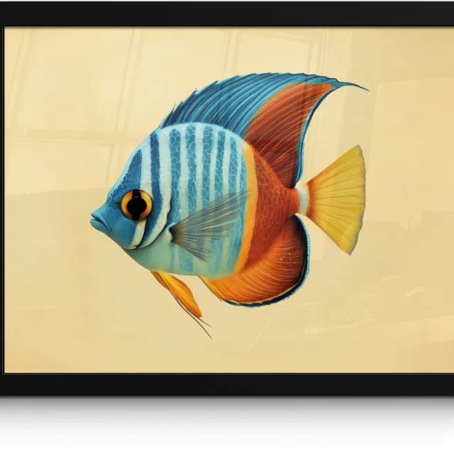 FrameYourWall Poster in lijst - Fotolijst 40x30 cm - Posters - Vis - Vinnen - Blauw - Ogen - Posterlijst zwart - Decoratie - Wanddecoratie woonkamer - Muurdecoratie slaapkamer