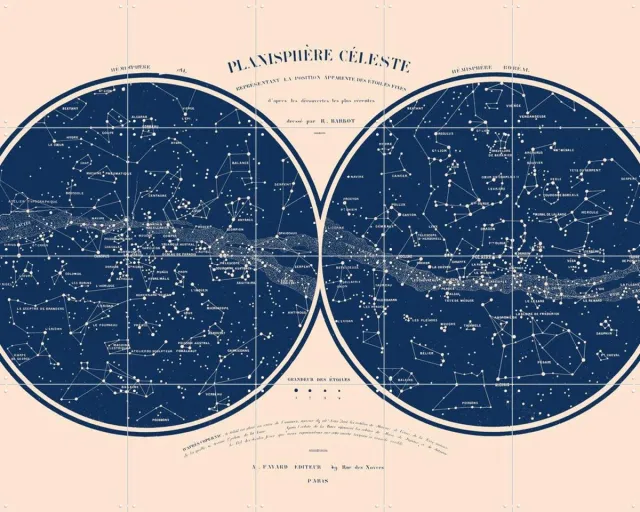 IXXI Planisphere celeste, Aster Edition - 100 x 80 cm - Grote wanddecoratie en posters - Vintage, Technische Tekening, Illustraties, Mancave Blauw / Warme kleuren