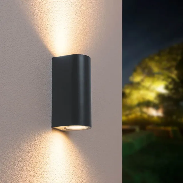HOFTRONIC Douglas Wandlamp rond – Dimbaar – Up & Down light – Aluminium antraciet – IP65 – GU10 fitting – Geschikt voor binnen en buiten