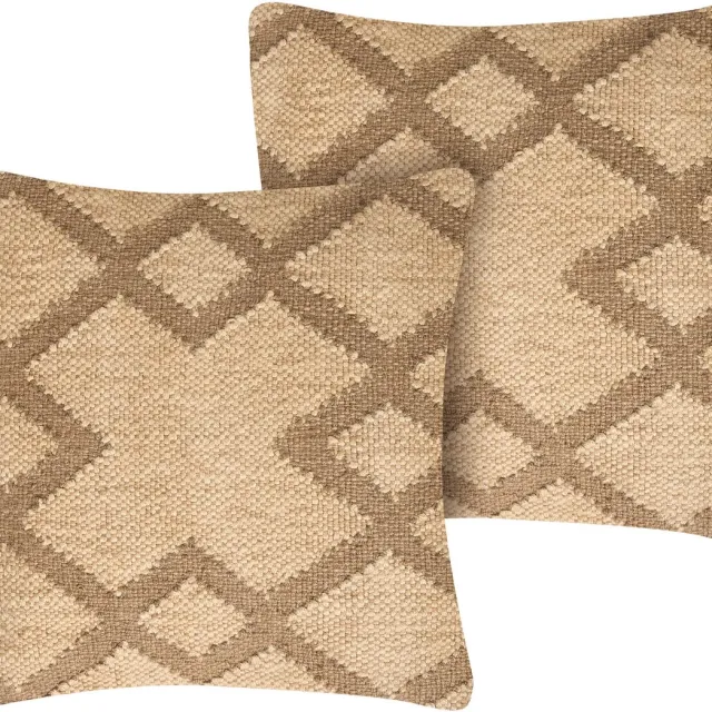 Beliani GOPI - Sierkussen set van 2 - Beige/Lichtbruin - 45 x 45 cm - Jute