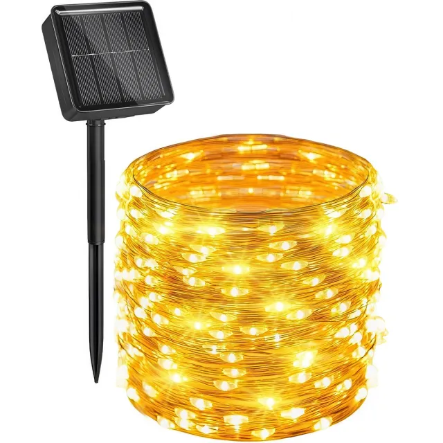 YONO Solar Lichtsnoer Buiten - 22 Meter - 200 LED - Warm Wit - Tuinverlichting op Zonne-energie - IP65 - 8 Lichtstanden - Zwart