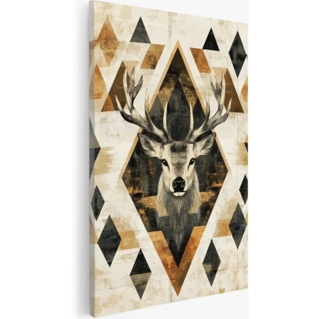 Saammp Canvas Schilderij - Abstract hert - Vormen - Dieren - Natuur - 40x50 - Foto op canvas - Wanddecoratie - Muurdecoratie Woonkamer - Slaapkamer decoratie - Canvas Print Multicolor