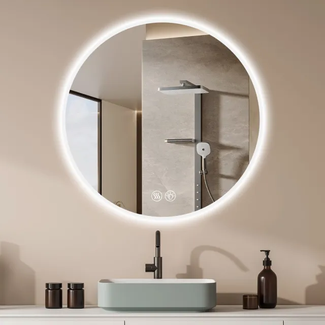 MIVRAY Ronde Badkamerspiegel 70 Cm Van Glas En Metaal Zilver Met Drie Lichtstanden Ontwaseming Voor Wandmontage