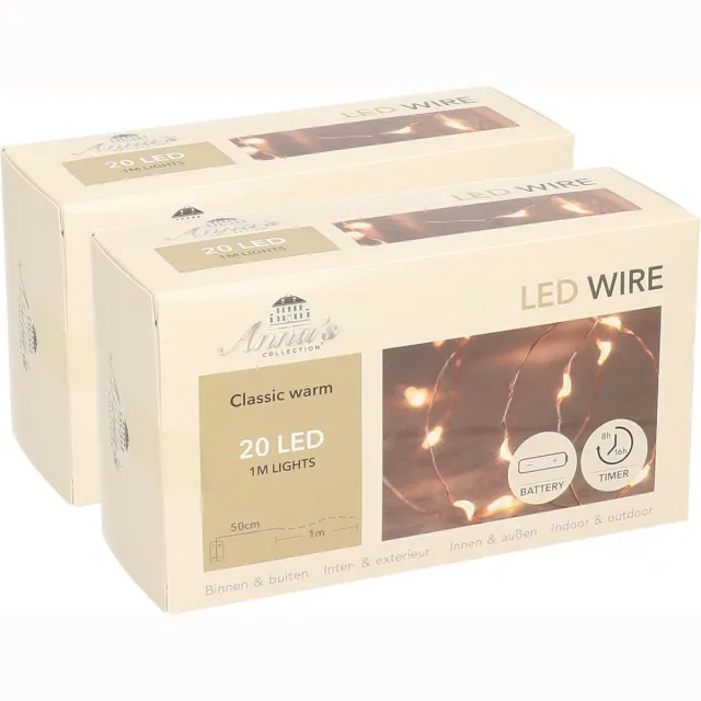 Anna's Collection Draadverlichting lichtsnoer - 2x - koper - 20 led lampjes - 100 cm - kerstverlichting