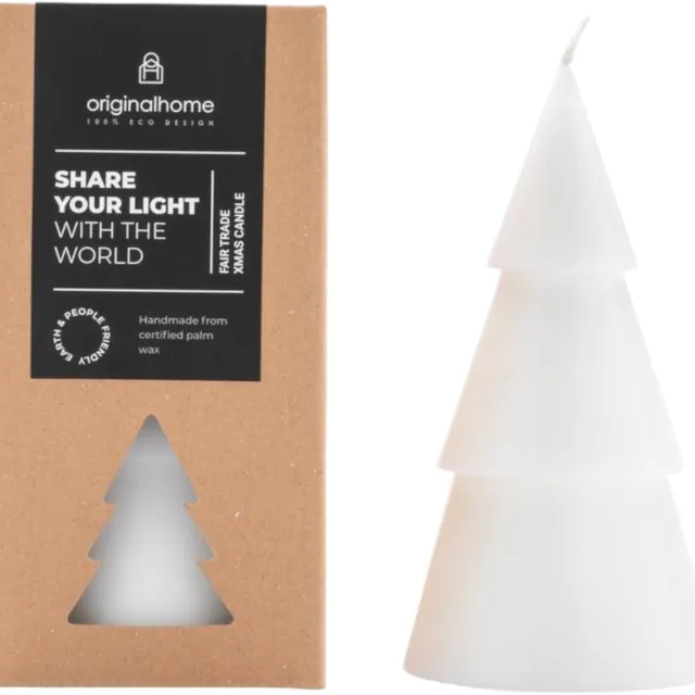 Original home kerstboom kaars wit groot - Kerstkaarsen - KokoswasPalmolie - Ø 7,5 centimeter x 15 centimeter