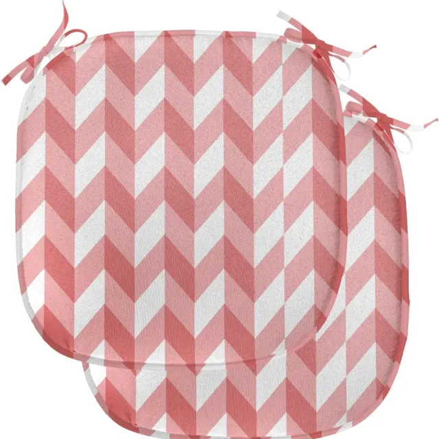 ABAKUHAUS koraalbekleding voor eetkamerstoelen, retro chevronpatroon, decoratief waterdicht kussen met banden voor keukenzitplaatsen, 40 cm x 40 cm, 2-pack, Coral Dark Coral White Koraal Donker Koraal Wit