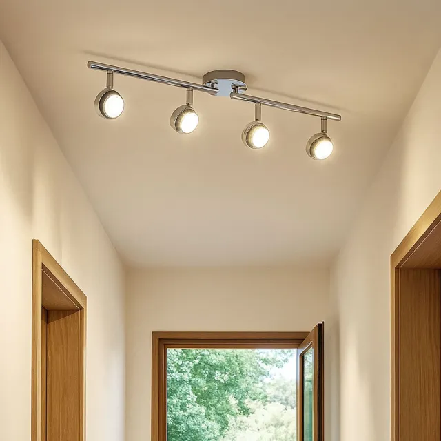 ESTO LED-plafondlamp, plafondverlichting, woonkamerlamp, draaibaar, chroom, staal, H 65 cm