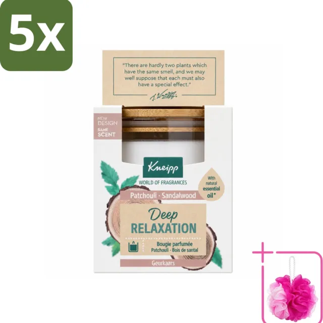 Kneipp 5 x Kneipp - Geurkaars - Deep Relaxation - Sandelhout & Patchouli - 20 branduren - Bulkverpakking - Geurkaars - Douchemop - Ontspanning Wit