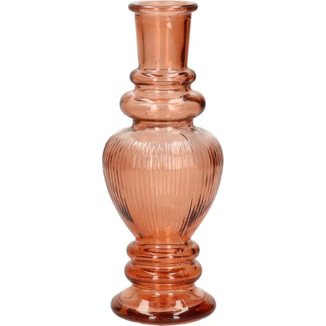 Ideas 4 Seasons Bloemenvaas Venice - voor kleine stelen/boeketten - sierglas - ribbel oranje - 5.7x15 cm