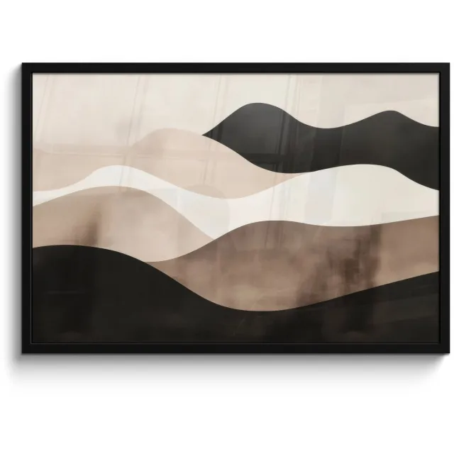 FrameYourWall Poster in lijst - Fotolijst 90x60 cm - Posters - Abstract - Landschap - Golven - Crèmekleur - Posterlijst zwart - Decoratie - Wanddecoratie woonkamer - Muurdecoratie slaapkamer Golven - Abstract - Crèmekleur