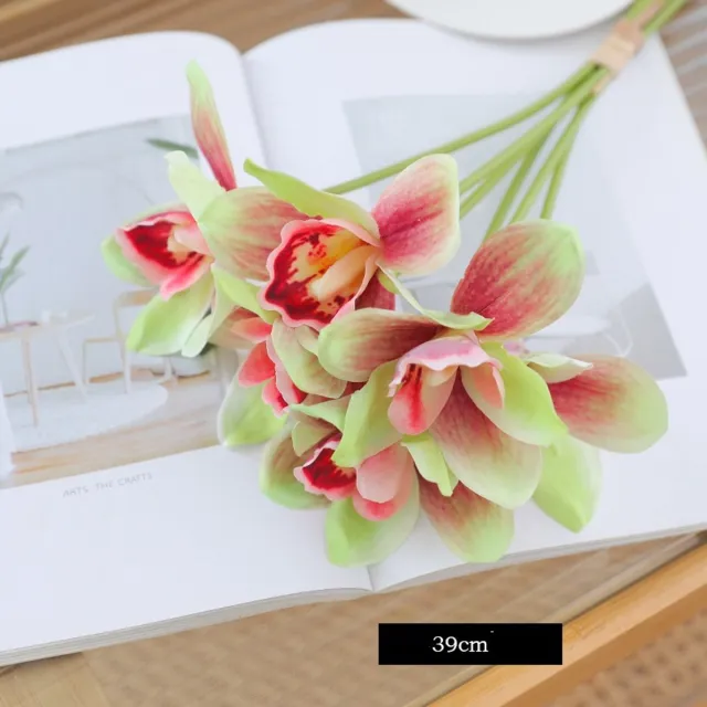 Double Horse Zijden Boeket Cymbidium orchideeënboeket – 39 cm hoog – 18 stelen - doe-het-zelf boeket – DIY – alle kunstbloemen los geleverd – Lente – multi color – Kunstbloemen - nep bloemen - nepbloemen - kunstplanten Wit Groen
