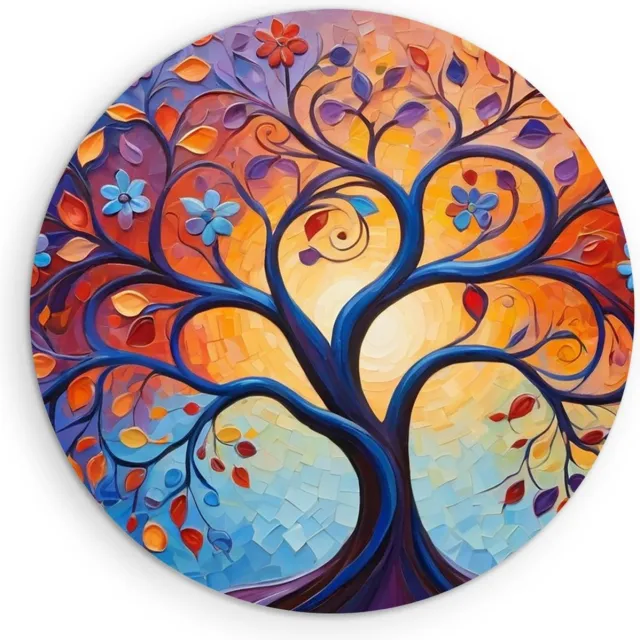 Saammp Muurcirkel Hout - Gekleurde boom - Abstract - Ø 30 - Wandcirkel - Wanddecoratie Cirkel - Muurdecoratie Woonkamer - Slaapkamer decoratie - Rond Schilderij