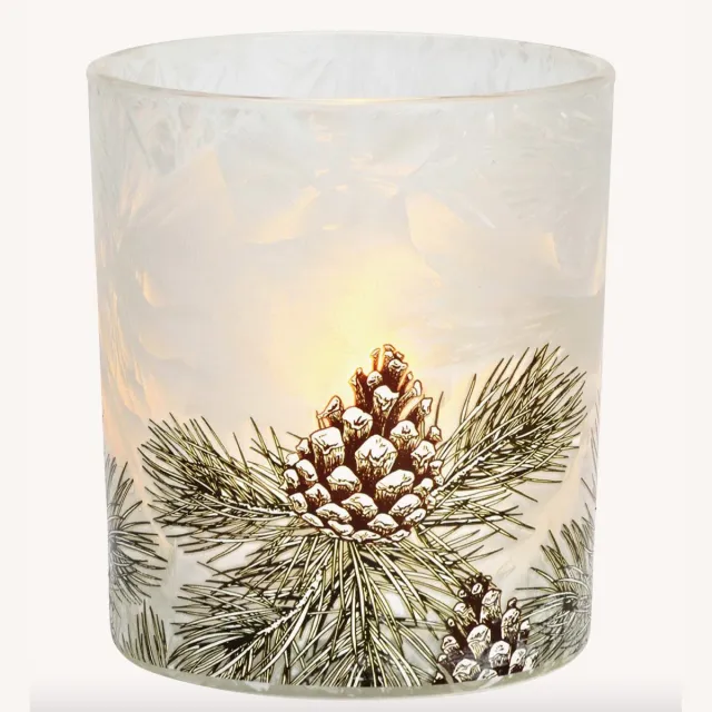 Wurm Theelichthouder dennenappel decor glas wit (B/H/D) 9x10x9cm