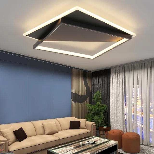NETTLIFE LED Plafondlamp - zwart - moderne - 53W slaapkamer lamp - dimbaar met afstandsbediening - vierkant woonkamer 40cm - voor keuken | hal