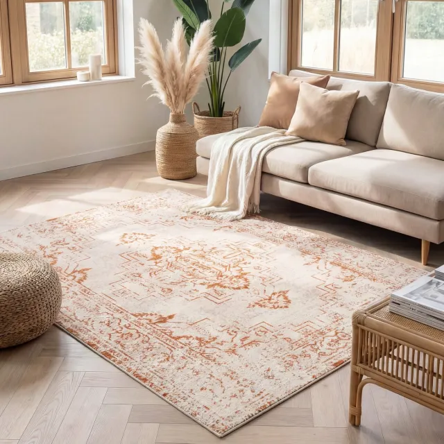 Fraai Vintage vloerkleed - Spring Ethnic Creme/Terracotta | Stijlvol - 120x170cm Crème