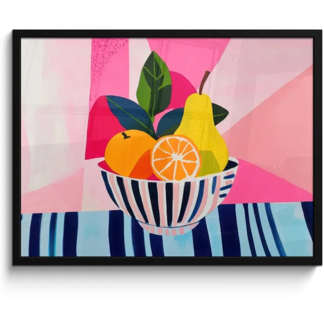 FrameYourWall Poster in lijst - Fotolijst 70x50 cm - Posters - Fruit - Abstracte achtergrond - Roze - Posterlijst zwart - Decoratie - Wanddecoratie woonkamer - Muurdecoratie slaapkamer