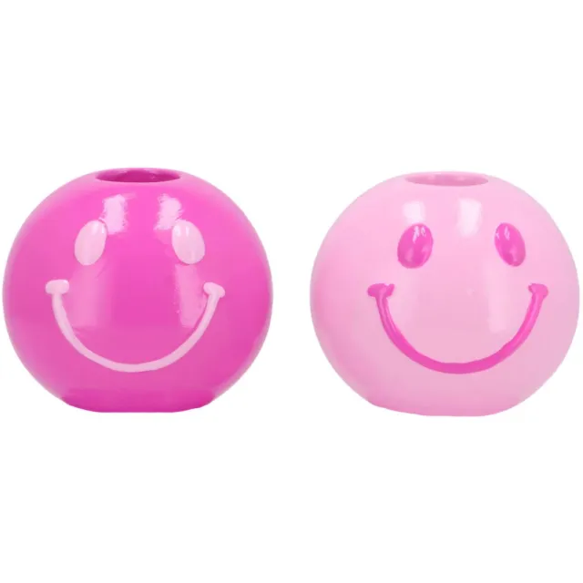 Smiley pink mix kaarsenstandaard 7x7x6cm - set 2 stuks Roze