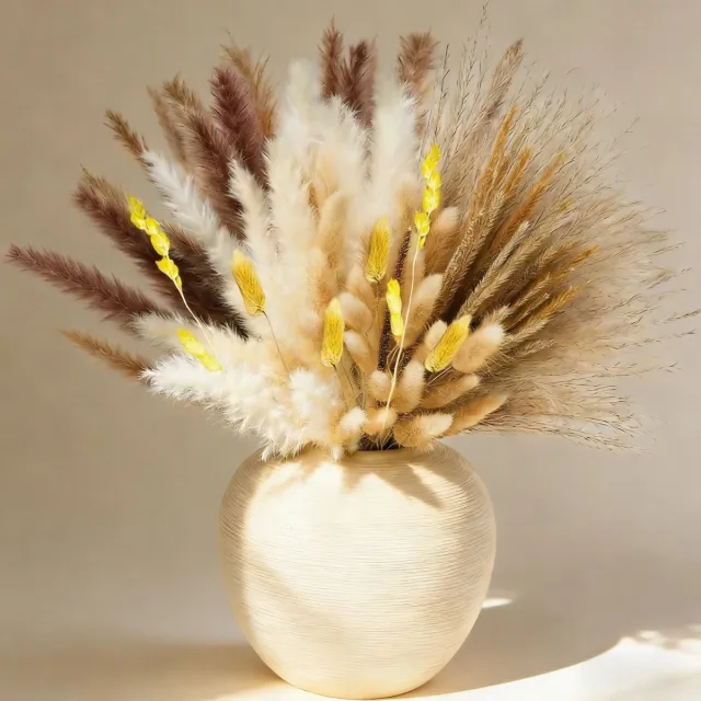 Famanu Boeket van gedroogde lisdodde en riet, bohemian stijl, eenvoudig en stijlvol, geschikt voor woonkamer, slaapkamer en bruiloft Zwart