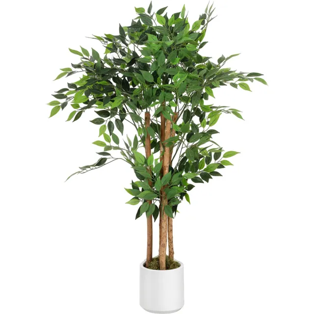 Homcom kunstbanyanboom - Kunstplant, kamerplant - Groen en wit Groen, wit