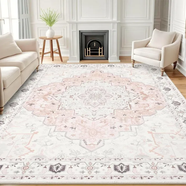 Homaxy Woonkamerkleed - Zacht Bloemmotief Tapijt - Machinewasbaar Vintage Tapijt - 183x275 cm - Rechthoekig - Lichtroze